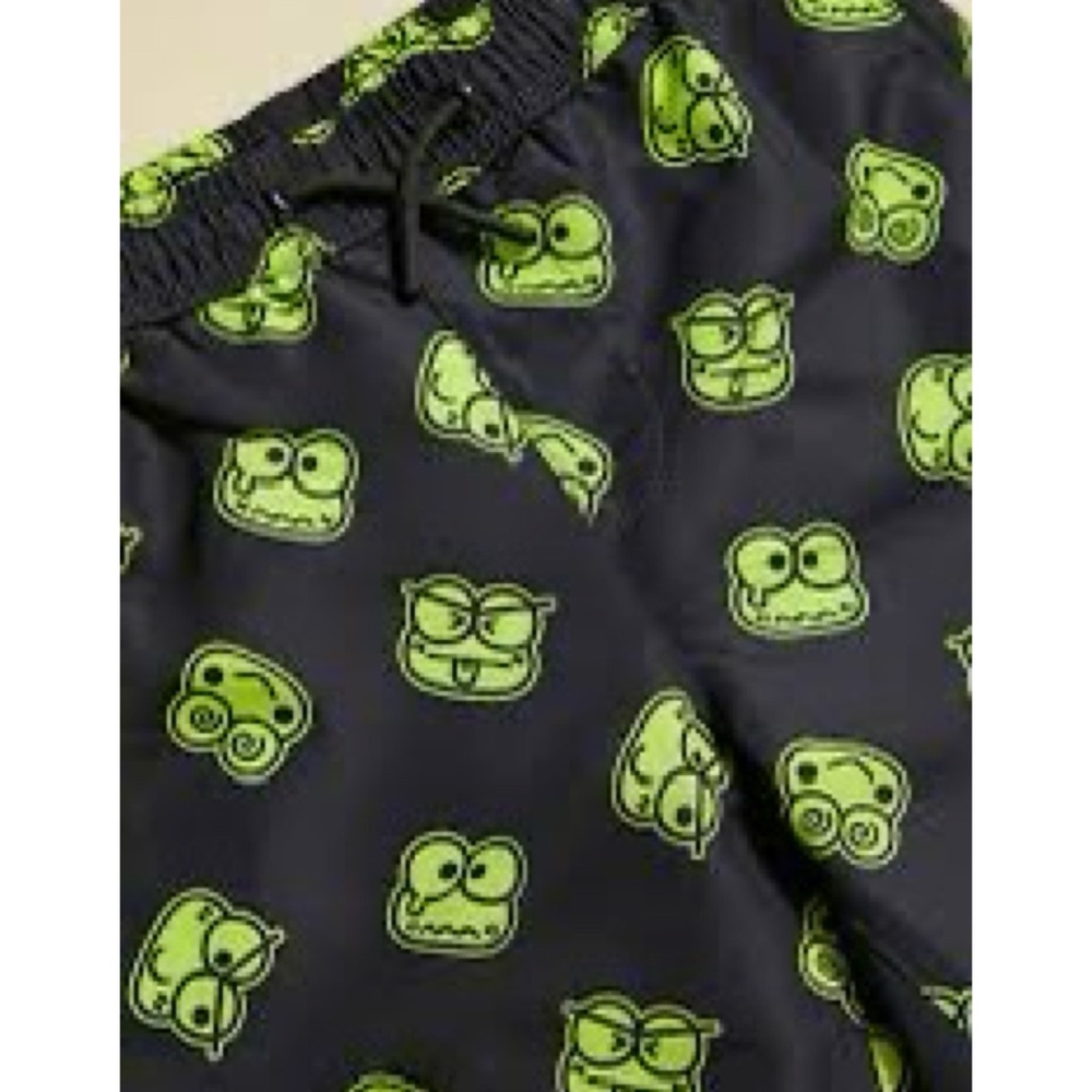 New Forever21 Kids Sanrio Keroppi Black Neon Green Swim Trunks Size 7/8